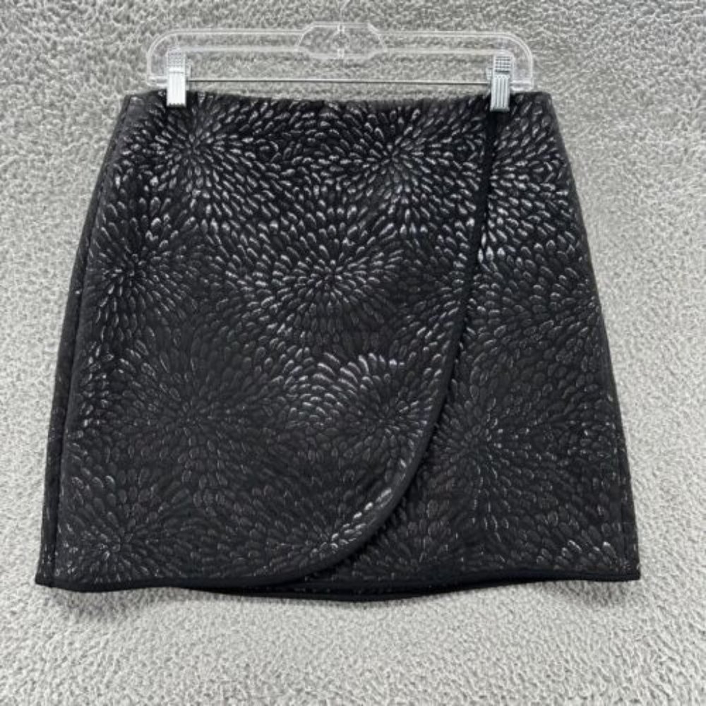 LOFT Skirt Women's Petites‎ 10P Black Metallic Burst Wrap Skirt Ladies 10P